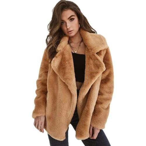 Fashion Autumn Winter Coat Sexy Plush Turn-down Collar Comfort Slim Jacket Flannel Solid Color Thick Jacket