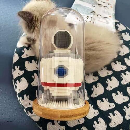 MOC Astronaut Micro Diamond Building Blocks Spaceman Figures Astronaut With Display Box LED Light Mini Brick Toys For Kids Gifts