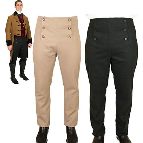Cosplaydiy Historical Retro Victorian Mens High Waist Regency Fall Front Trousers Medieval Mens Pants L320