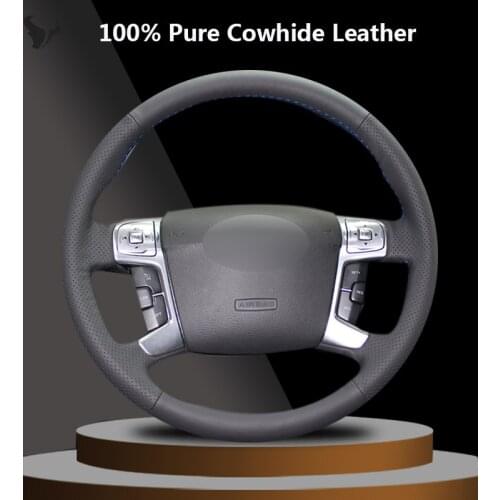 Black Genuine Leather Car Steering Wheel Cover for Ford Mondeo 2007 2008 2009 2010 2011 2012 Mk4