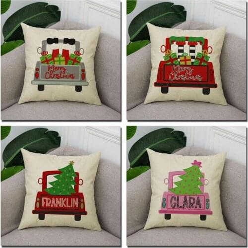 Hot Lattice Leopard Christmas Tree Pine Tree Car Pillowcase For Bedroom Comfortable And Clear Cotton Linen Pillowcase For Hotel