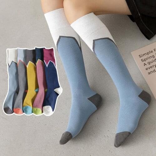 Contrasting Color Ladies Calf High Socks Knee-length Fashion Sports Spring and Summer Trend Candy Color Stitching Line Sexy Tube
