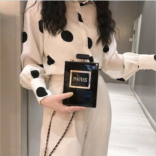 Transparent Bag for Women Acrylic Casual Paris Black Bottle Handbags Wedding Clutch Evening Bags Girl Party Toiletry Fashion Bag