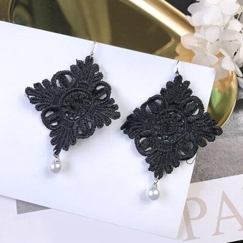 Square Earrings Imitation Pearl Knot Earring Lace Bows Elegant Fashion For Women Wedding Jewelry Charm Earrings Big Wholesale