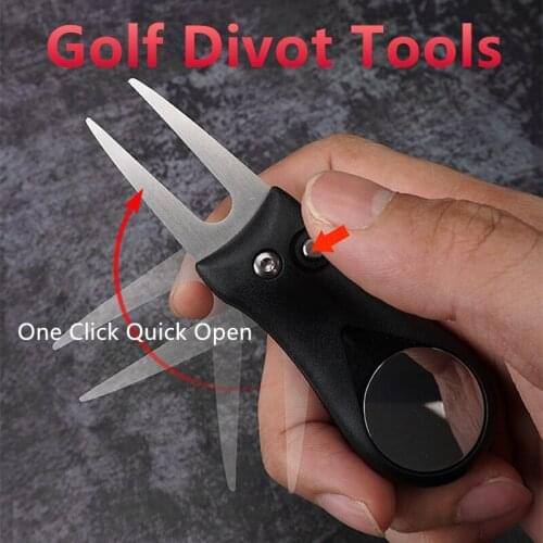 Golf Lawn Repair Tool Accessories ABS Plastic Folding Handle Golf Divot Tools Spring Stainless Steel Ball Fork