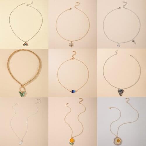 Tocona Charming fish Butterfly Pendant Necklace for Women Trendy Flowers Elephant Heart Geoemtric Sweater Chain Jewelry Collar