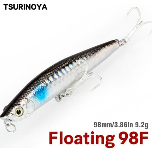 TSURINOYA DW66 Pencil Fishing Lure 9.8cm 9.2g Floating Water Hard Bait 3D Eyes 8 Colors Quality Artificial Pencil Wobblers