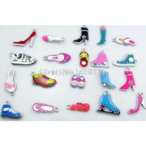UHDGU! 20Pcs/Lots Enamel MIXED SHOES charms pendants for key charm