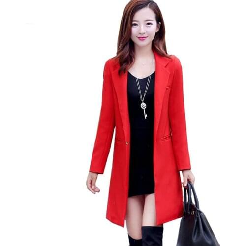 Spring Autumn Womens Blazers Jacket 2019 Slim Elegant Casual Fashion Long Suit Blazer Female Tops Orange White Black Red RE2281