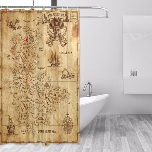 Eco-friendly Treasure Map Shower Curtain Fabric Polyester Waterproof Bath Curtains Bathroom Decor Washable Curtain