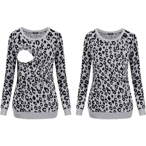 2021 Women Pregnant Blouse Long Sleeve Leopard Maternity Nursing Breastfeeding Top T-Shirt Blouse Casual Winter Blouse Shirt