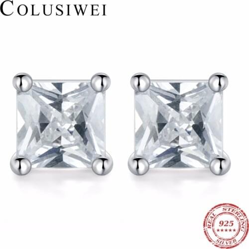 COLUSIWEI Hot Sale Elegant 925 Sterling Silver Square Stud Earrings Female Cubic Zircon Earrings Wedding Engagement Jewelry