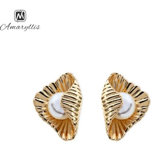 Amaiyllis Daily White Pearl Stud Earrings For Women Chic Ocean Shell Earrings Summer Alloy Mini Earrings Birthday Gift Brincos