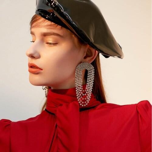 Hiphop Multi Crystal Tassel Earrings for Women Statement Earring Female Bridal Brincos Wedding Jewelry Chain Pendant 2020