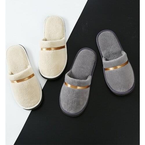 Womens Lannel Slippers For Hotel Mens Home or Hotel Flip Flops Thickened Upper Solid Color Non-Slip Comfortable Warm Footwear