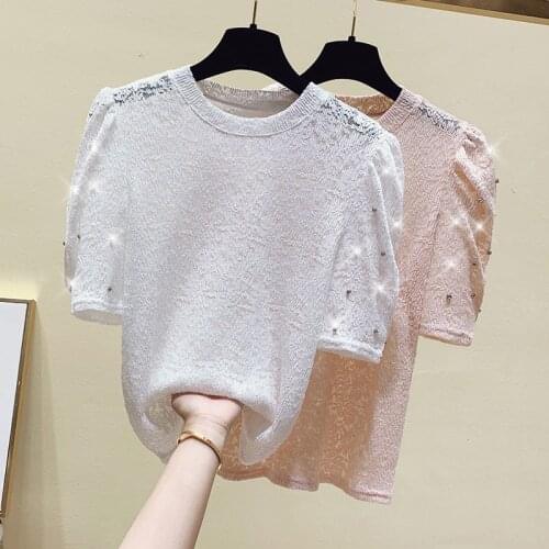 Women tops Lace T-Shirt Blusas Femininas 2021 New Fashion Short sleeve Summer Women Blouse Pink Women Clothing