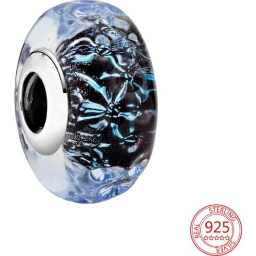 New 925 Sterling Silver Fashion Wavy Dark Blue Murano Glass Fashion Beads Pendant Fit Pandora Bracelet Jewelry Gift for Women