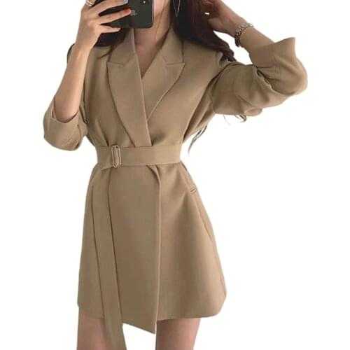 Womens small suit jacket 2021 new spring and autumn Korean mid-length suit with belt, slim and thin womens clothing