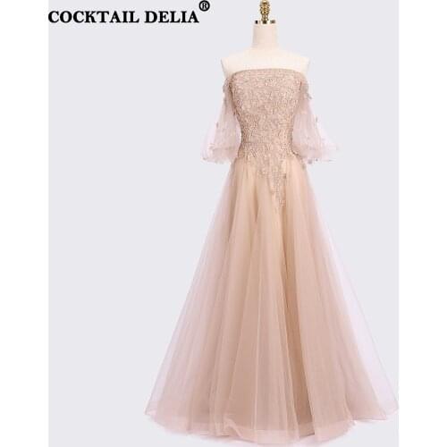 Khaki Boat Neck Evening Dresses Long Luxury Elegant 2021 Party Gown For Women Celebrity Ceremony Prom Dresses A-Line Sleeves