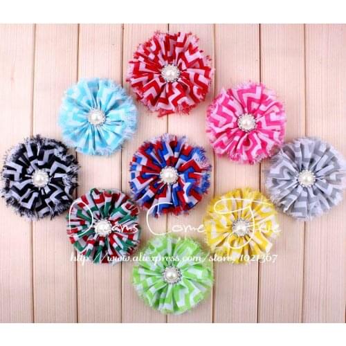 200pcs/lot 3.2" 10Colors Newborn Pearl Button With Striped Flower For Wedding Artificial Chiffon Fabric Flowers For Headbands