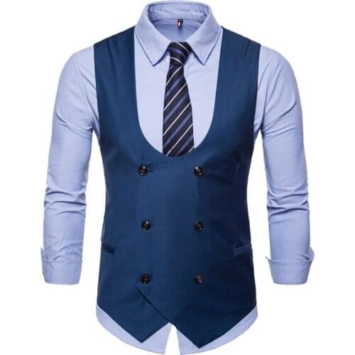 2021All-match fashion four seasons new U-neck solid color mens casual vest