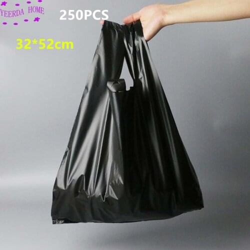 250Pcs/Pack Black Bags Shopping Bag Supermarket Plastic Bag With Handle Food Packaging Bags for Kitchen Dropshipping