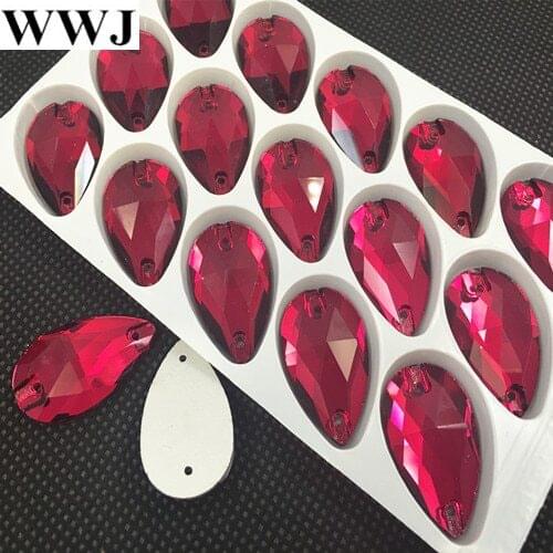28pcs/box 10.5x18mm Pear Teardrop Sew On Rhinestones Fuchsia Color 11x18mm Sewing Glass Crystal Stone