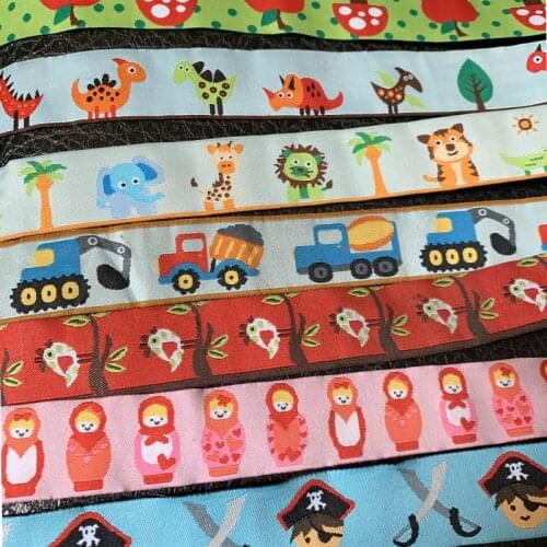 5YARD OR 2YARD 1.18 INCH 3CM Dinosaur Tiger Doll Pirate Truck Apple Polyester Woven Jacquard Cartoon Ribbon For Dog Collar Lace