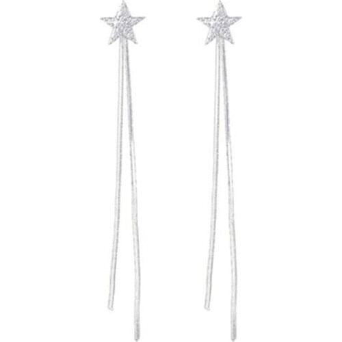 925 Sterling Silver Needle Long Tassel Star Retro High Sense Personality Temperament Two-Wear Drop Earrings Female Jewelry