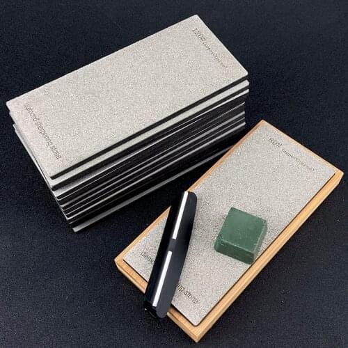 Diamond sharpening blade, bamboo base, non-slip leather, scissors, kitchen knife sharpener, polishing paste, knife holder 4pcs