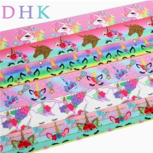 DHK 7/8'' Free shipping unicorn face printed grosgrain ribbon Accessory hairbow headwear DIY decoration 22mm B1566