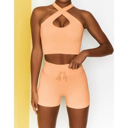 Seamless Sport Set Women Two Piece Crop Top Bra Shorts Workout Outfit Fitness Wear Sexy Gym Suit Female Yoga Sets Clothes 2PCS