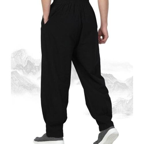 Unisex 100% cotton buddha buddhist zen lay meditation trousers shaolin monk kung fu martial arts pants wushu bloomers black/grey