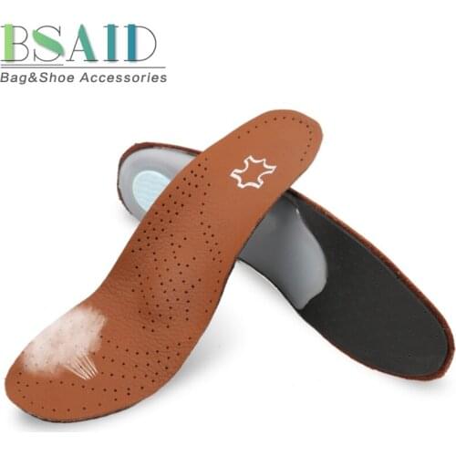 BSAID Unisex Foot Orthotic Shoe Insoles Insert, Genuine Leather Arch Support Pads, Full Length Professional Insole For Men Women