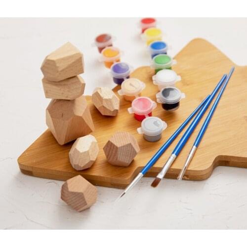 Diy Graffiti Wooden Jenga Building Block Colored Stone Painting Nordic Style Stacking Game Educational Drawing Stone Wooden Toys