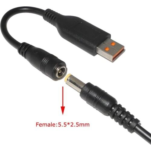 Huiyuan 5.5*2.5mm 5.5x2.1mm To USB Square Converter Dc Plug Power Adapter Cable Cord Fit for Lenovo Yoga 700 900 Yoga 3 4 Pro