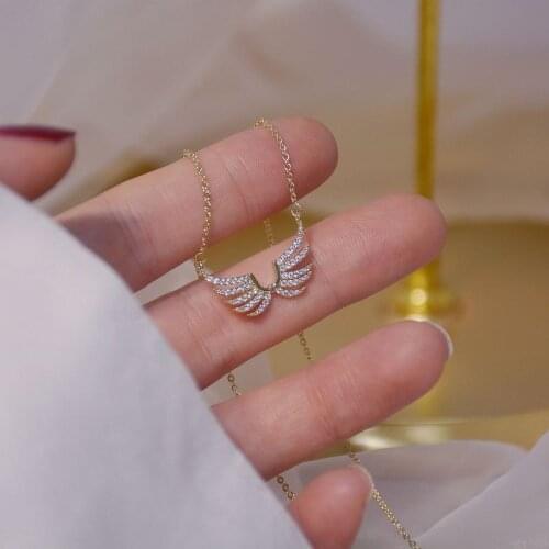 Karopel Luxury Cubic Zircon Wing Pendant Necklaces for Women Delicate Jewelry Copper Gold Plated Chain Choker Necklaces