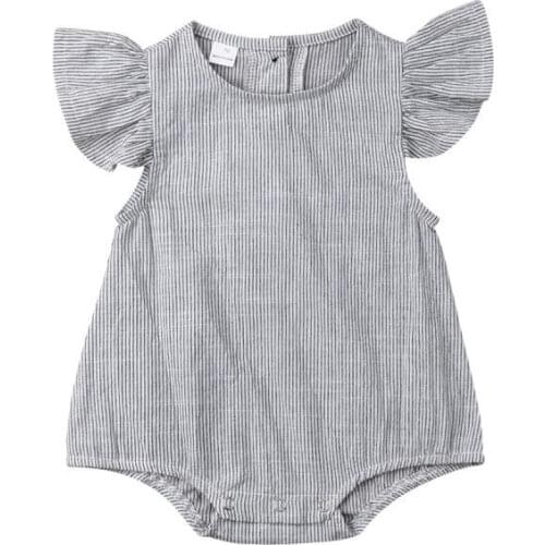 Newborn Infant Baby Girl Boy Short Sleeve Cotton Romper Ruffle Striped Jumpsuit Sunsuit Clothes Summer Outfits 0-18M