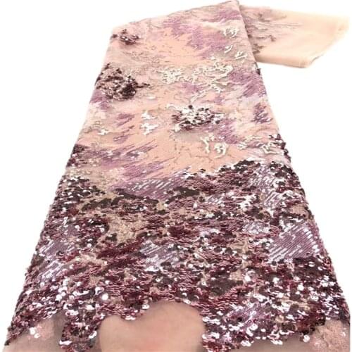 SJ Lace 2021 African Sequins Lace Fabric High Quality French Lace Fabric For Party Dress 5yards Nigerian Lace Fabric r5-16