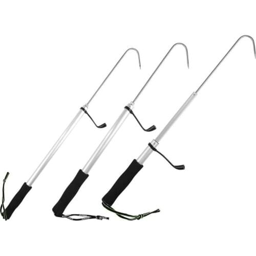 Spear Hook Telescopic Sea Fishing Gaff Stainless With String Ice Aluminum Alloy Spear Hook Tackle Black 60/90/120 cm
