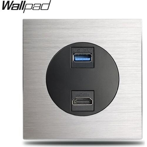 L6 Single HDMI & USB Connection Wall Outlet Socket Silver Brushed Aluminum Frame Panel , 86 * 86 mm