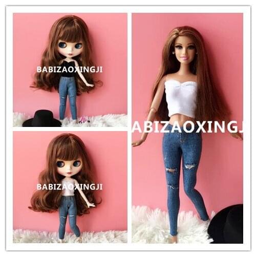 Handmade Fashion doll clothing blyth chest wrap+ jeans suit for 1/6 blyth 30cm doll accessories licca pullip clothes for barbie