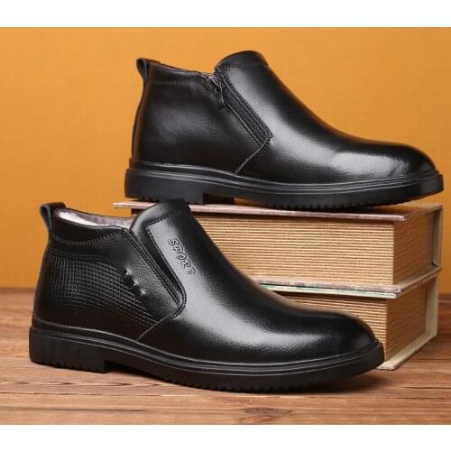 Genuine Leather Wool Warm Men Boots Autumn Winter Ankle Snow Boots Fashion Casual Footwear Men Shoes