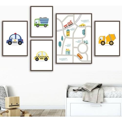 Wall Art Canvas Painting Kids Bus Truck Taxi Engineering Vehicle Nordic Posters And Prints Wall Pictures For Kids Room Decor