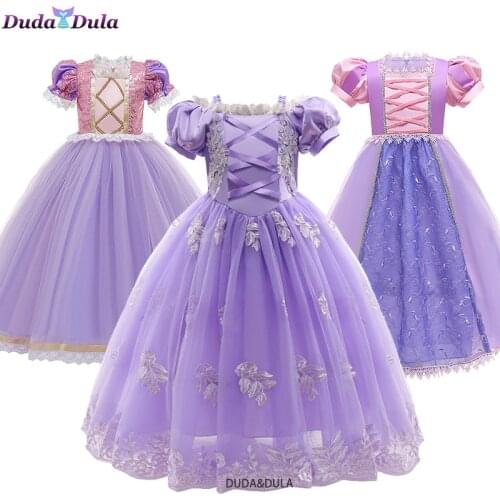 Girls Princess Rapunzel Dress Up Dresses Baby Summer Cosplay Party Costumes Child Tangled Role Halloween Party Clothes Gown