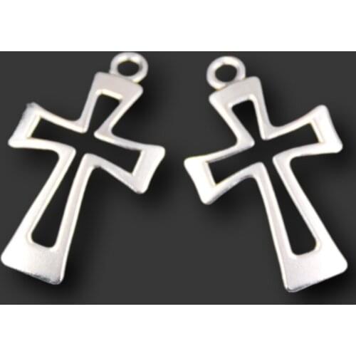 10pcs Silver Plated Hollow Curved Alloy Crosses Charm Earrings Necklaces DIY Metal Jewelry Pendants 38*22mm A444