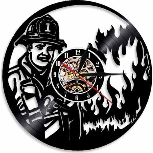 Firefighter Silhouette Wall Clock Modern Design Firemen Volunteer Vinyl Record 3D Wall Watch Creative Wall Art Decor