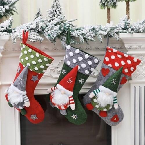 Christmas Stockings Sock Gnome Doll Xmas Tree Candy Gift Bag Hanging Pendant Home Decor Ornament