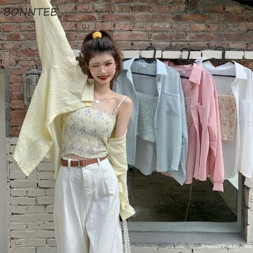 Shirt Women Summer Tops Loose Simple All-match Fashion Vintage Students Breathable Casual Popular Solid Chic Cozy Soft Ulzzang