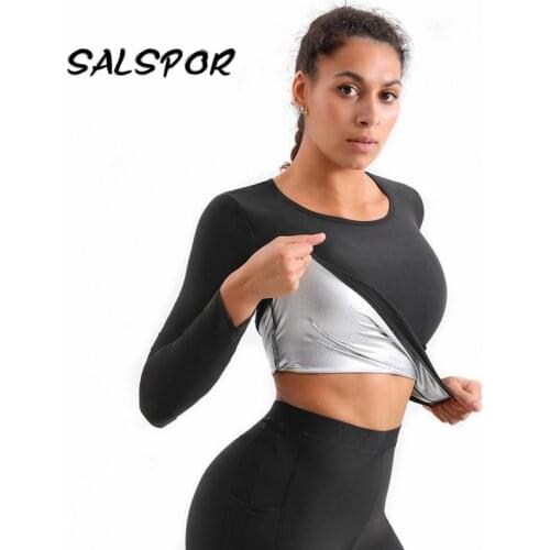 SALSPOR Fat Burner Long Sleeve T Shirts Women Fitness Slimming Shaper Sport Wear with Zipper Hot Sweat Sauna Tops Loose Weight